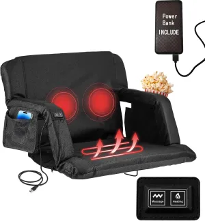 Heated Massage Stadium Seats, 25 Inch Heated Stadium Seats for Bleachers with 10000mAh Power Bank, 3 Levels of Heat & 6 Massage, 6 Reclining Positions for Indoor Stadiums, Baseball Stadiums