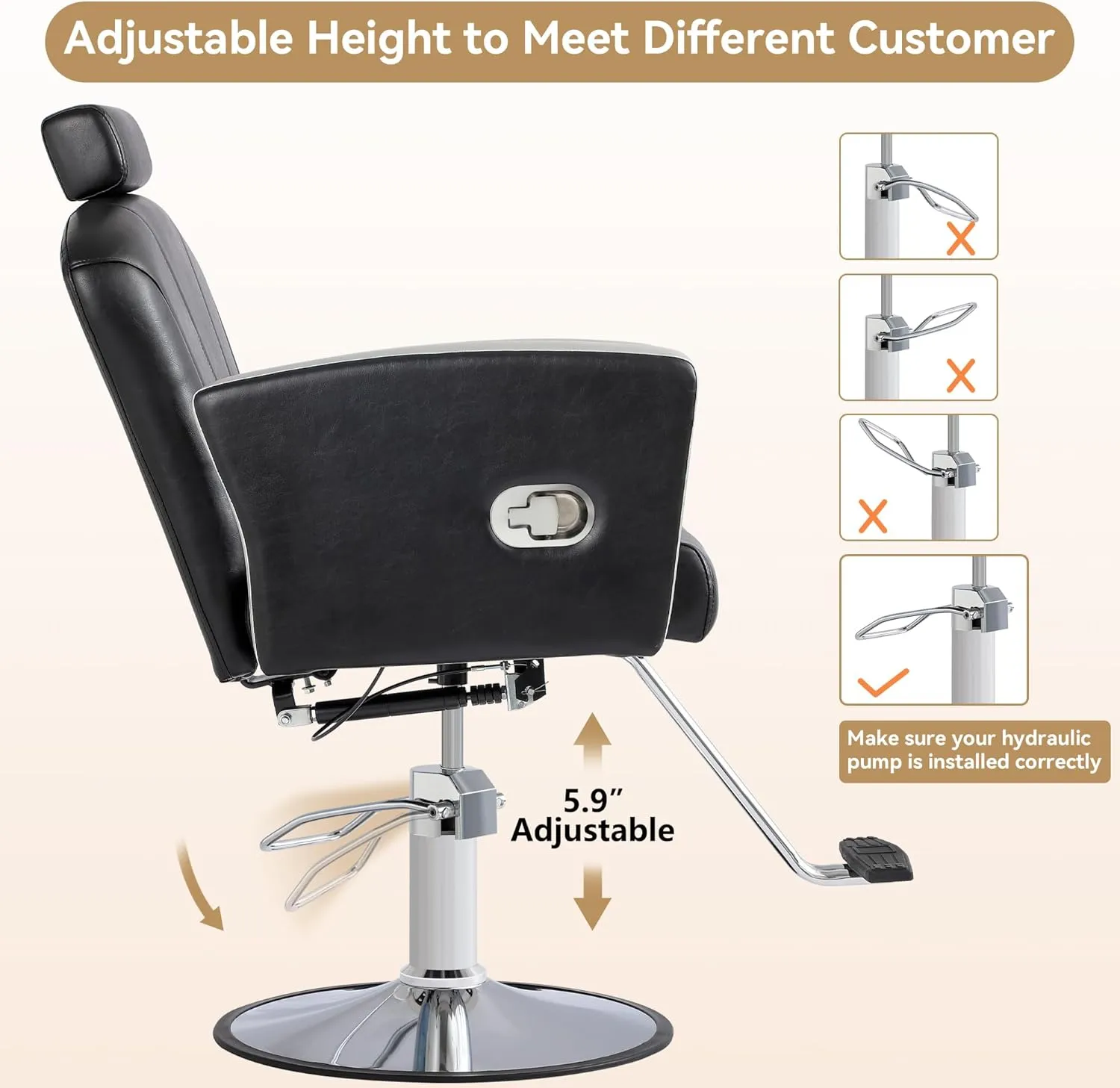 Height Adjustable Salon Chair for Hair Sylist, Reclining Salon Hair Chairs, Hydraulic Barber Chair, 360 Degree Swivel Shampoo Chairset for Barbershop (Black)