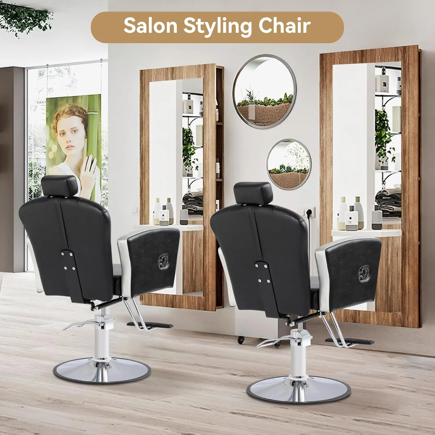Height Adjustable Salon Chair for Hair Sylist, Reclining Salon Hair Chairs, Hydraulic Barber Chair, 360 Degree Swivel Shampoo Chairset for Barbershop (Black)