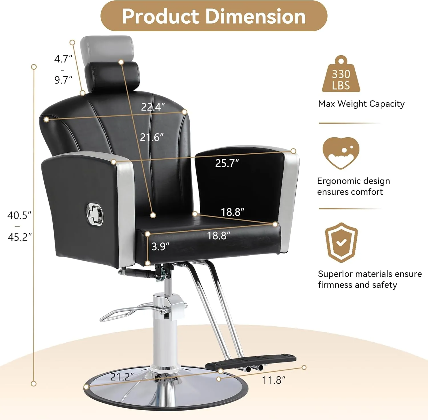 Height Adjustable Salon Chair for Hair Sylist, Reclining Salon Hair Chairs, Hydraulic Barber Chair, 360 Degree Swivel Shampoo Chairset for Barbershop (Black)