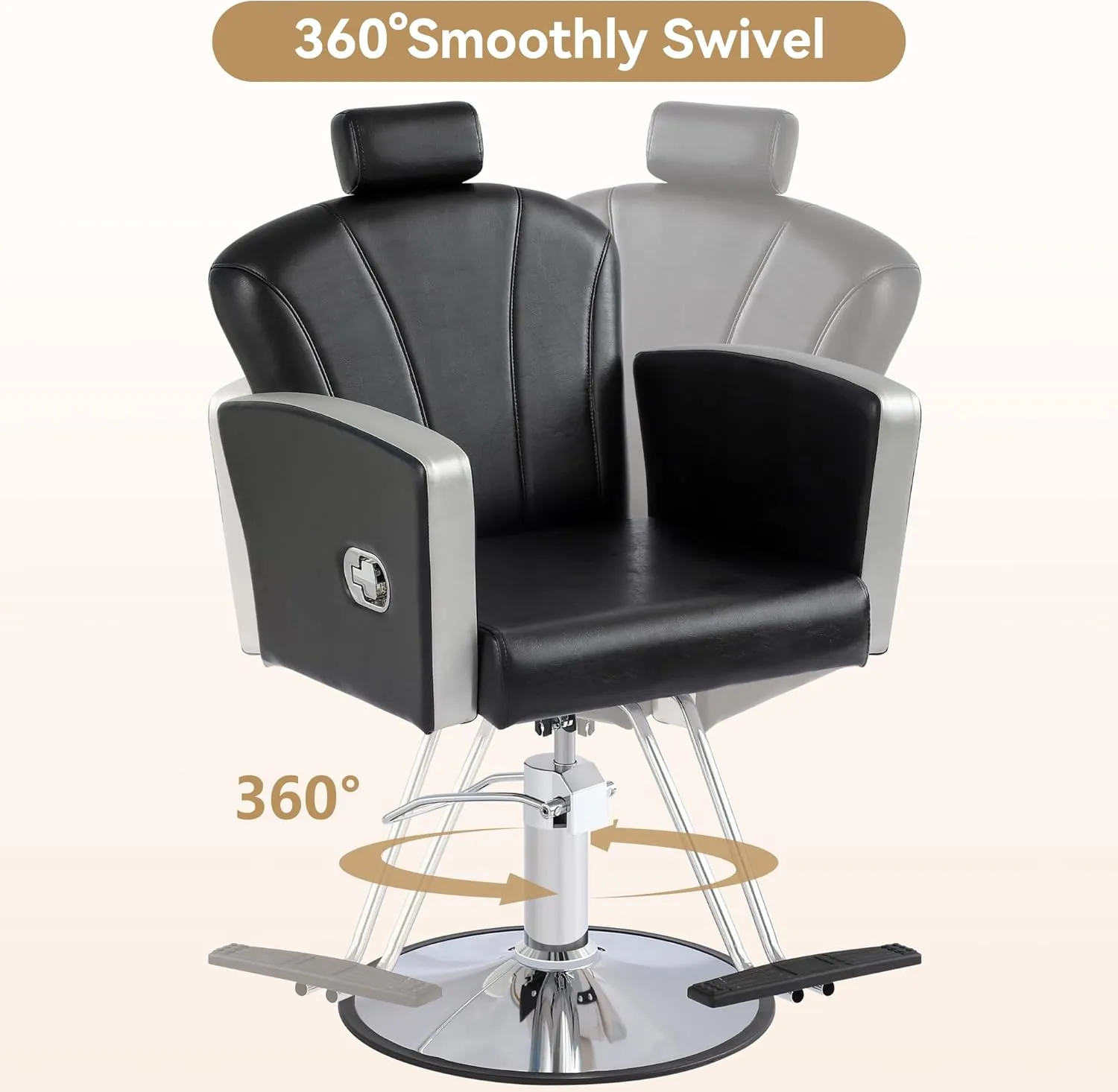 Height Adjustable Salon Chair for Hair Sylist, Reclining Salon Hair Chairs, Hydraulic Barber Chair, 360 Degree Swivel Shampoo Chairset for Barbershop (Black)