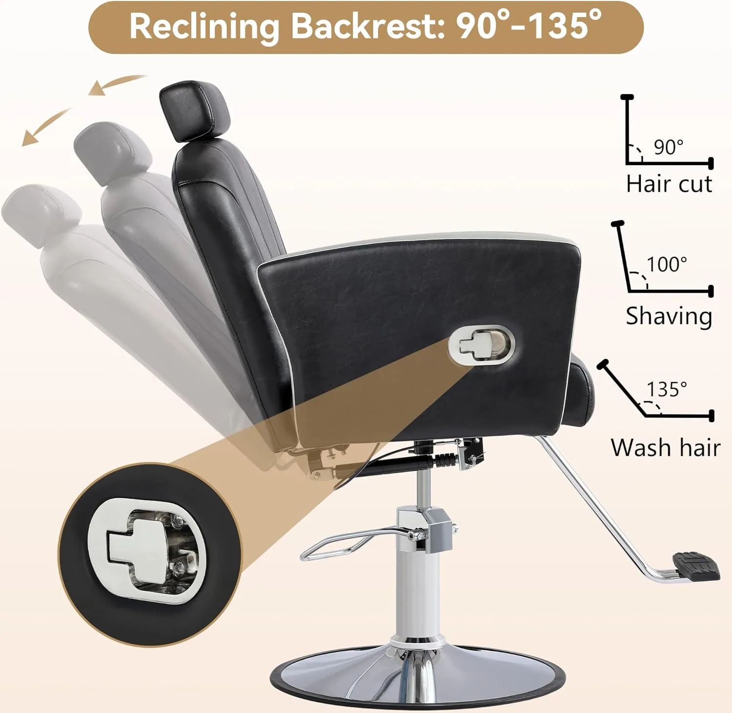 Height Adjustable Salon Chair for Hair Sylist, Reclining Salon Hair Chairs, Hydraulic Barber Chair, 360 Degree Swivel Shampoo Chairset for Barbershop (Black)