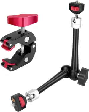HEMMOTOP Magic Arm Camera Mount Clamp, 11'' Max. Payload 5.5 LBS Articulating Arm with Anti-Twist Pins, Rotatable Pads, Adjustable Friction Arm for Monitor, LED Light, Camera Video Rig MS02