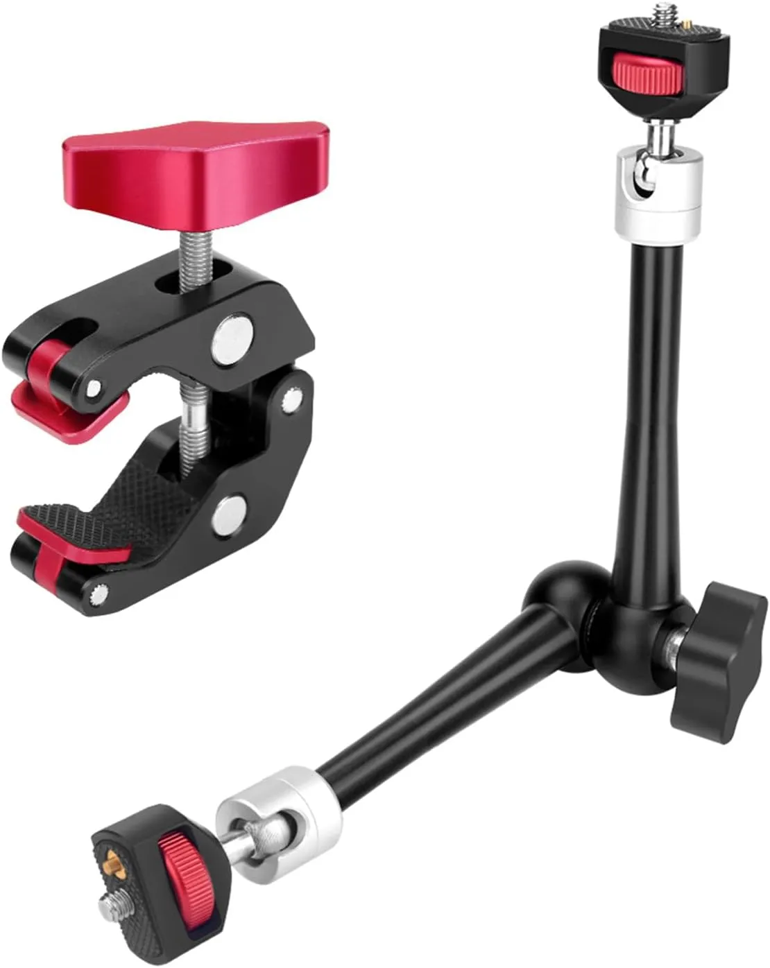 HEMMOTOP Magic Arm Camera Mount Clamp, 11'' Max. Payload 5.5 LBS Articulating Arm with Anti-Twist Pins, Rotatable Pads, Adjustable Friction Arm for Monitor, LED Light, Camera Video Rig MS02