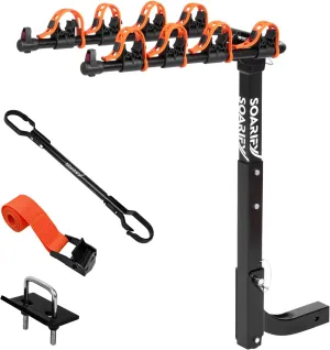 Hitch Bike Rack Mounts on Car, SUV, RV, 2" Hitch Receiver, 4 Bike Capacity, 143 lbs Load, Tilt Release, Rubber Straps, Included Bike Cross BAR Adapter