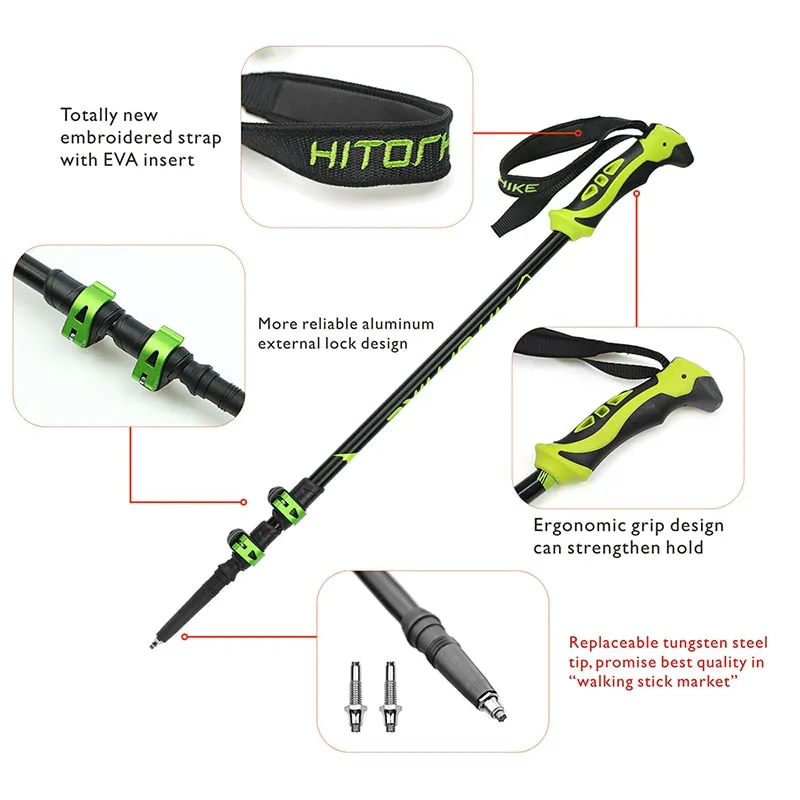 Hitorhike for Nordic walking sticks camping hiking Ultralight Adjustable Telescopic Alpenstock