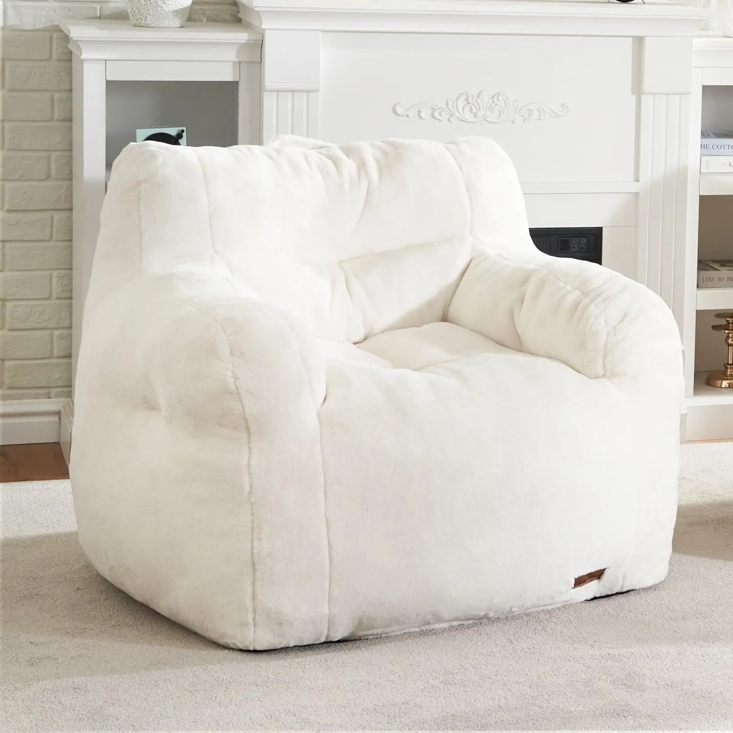 Hobestluk Bean Bag Chair for Adult Small Bean Bag Chairs with Arms Furry Beanbag Chair with Foam Filler Stuffed Bean Bag Sofa for Reading in Bedroom Living Room and Dorms(White)