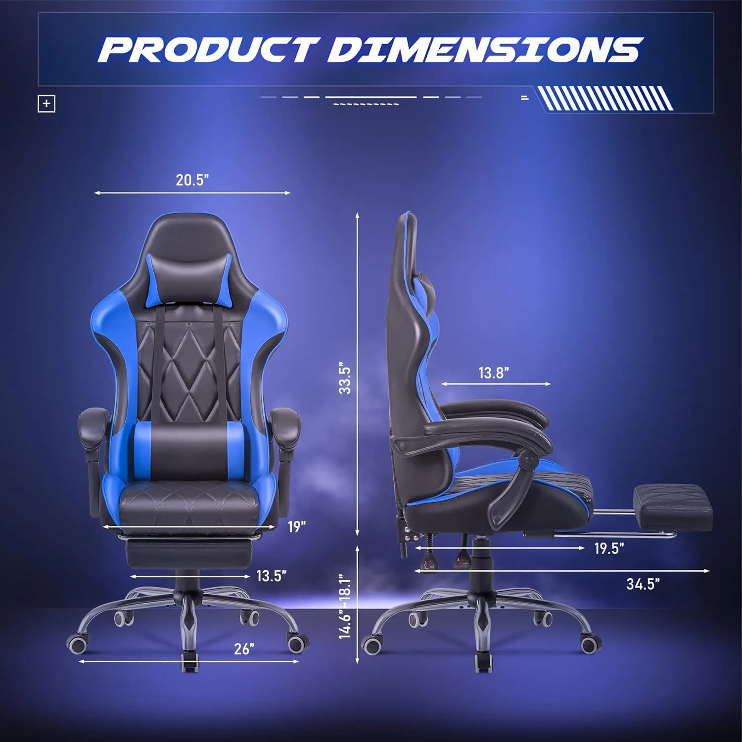 Homall Gaming Chair, Computer Chair with Footrest and Massage Lumbar Support, Ergonomic High Back Video Game Chair with Swivel Seat and Headrest (Blue)