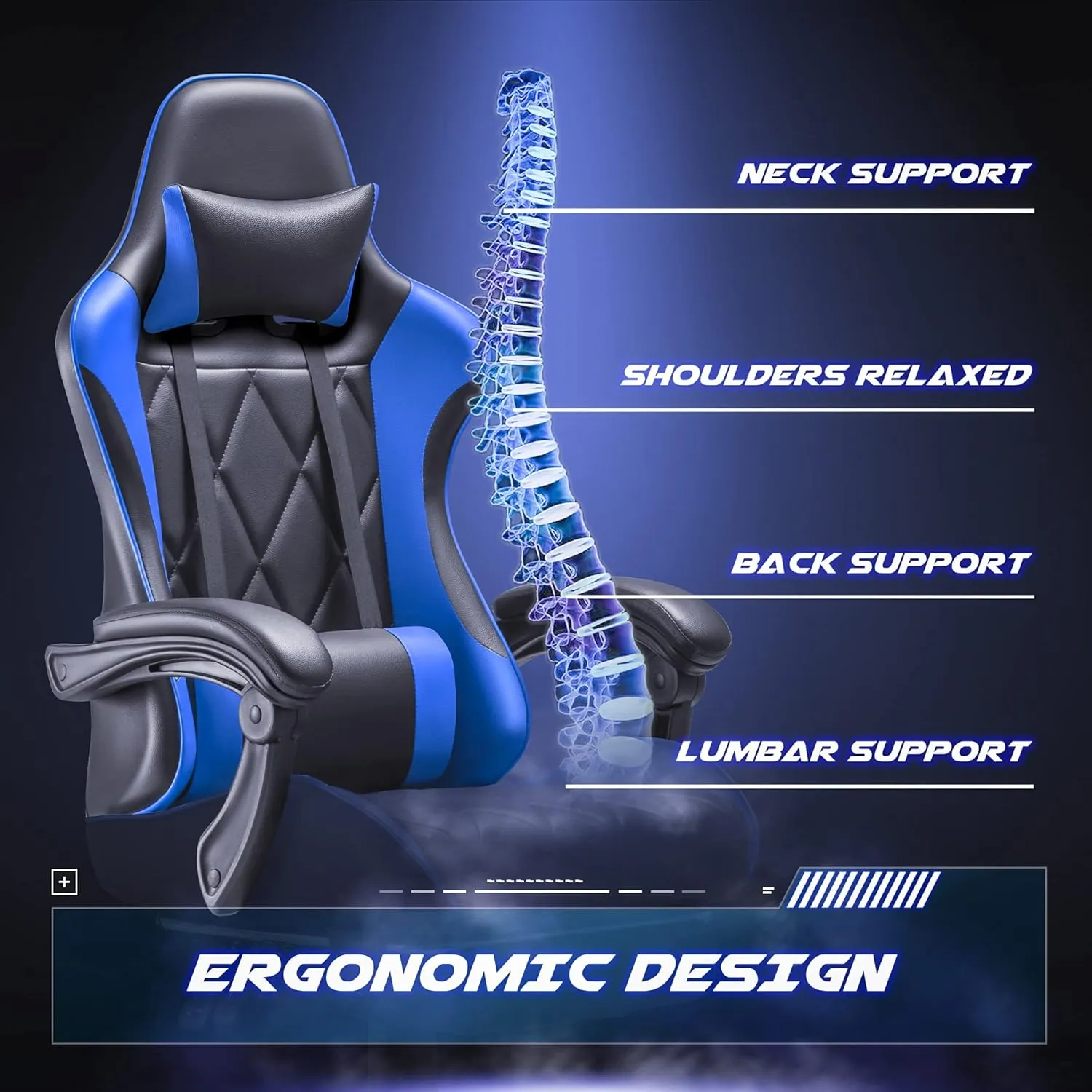 Homall Gaming Chair, Computer Chair with Footrest and Massage Lumbar Support, Ergonomic High Back Video Game Chair with Swivel Seat and Headrest (Blue)