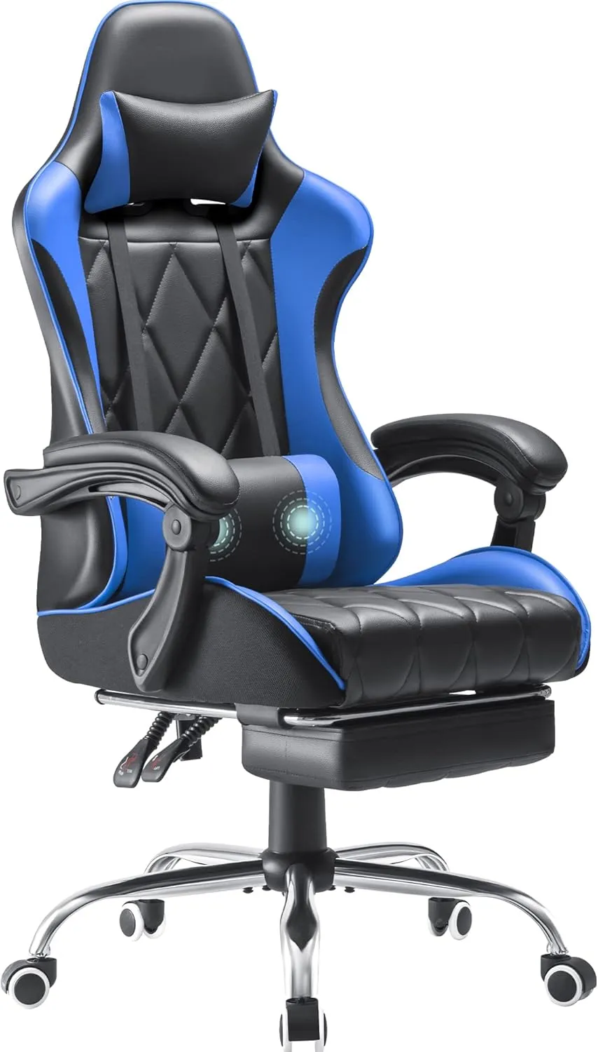 Homall Gaming Chair, Computer Chair with Footrest and Massage Lumbar Support, Ergonomic High Back Video Game Chair with Swivel Seat and Headrest (Blue)