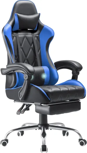Homall Gaming Chair, Computer Chair with Footrest and Massage Lumbar Support, Ergonomic High Back Video Game Chair with Swivel Seat and Headrest (Blue)