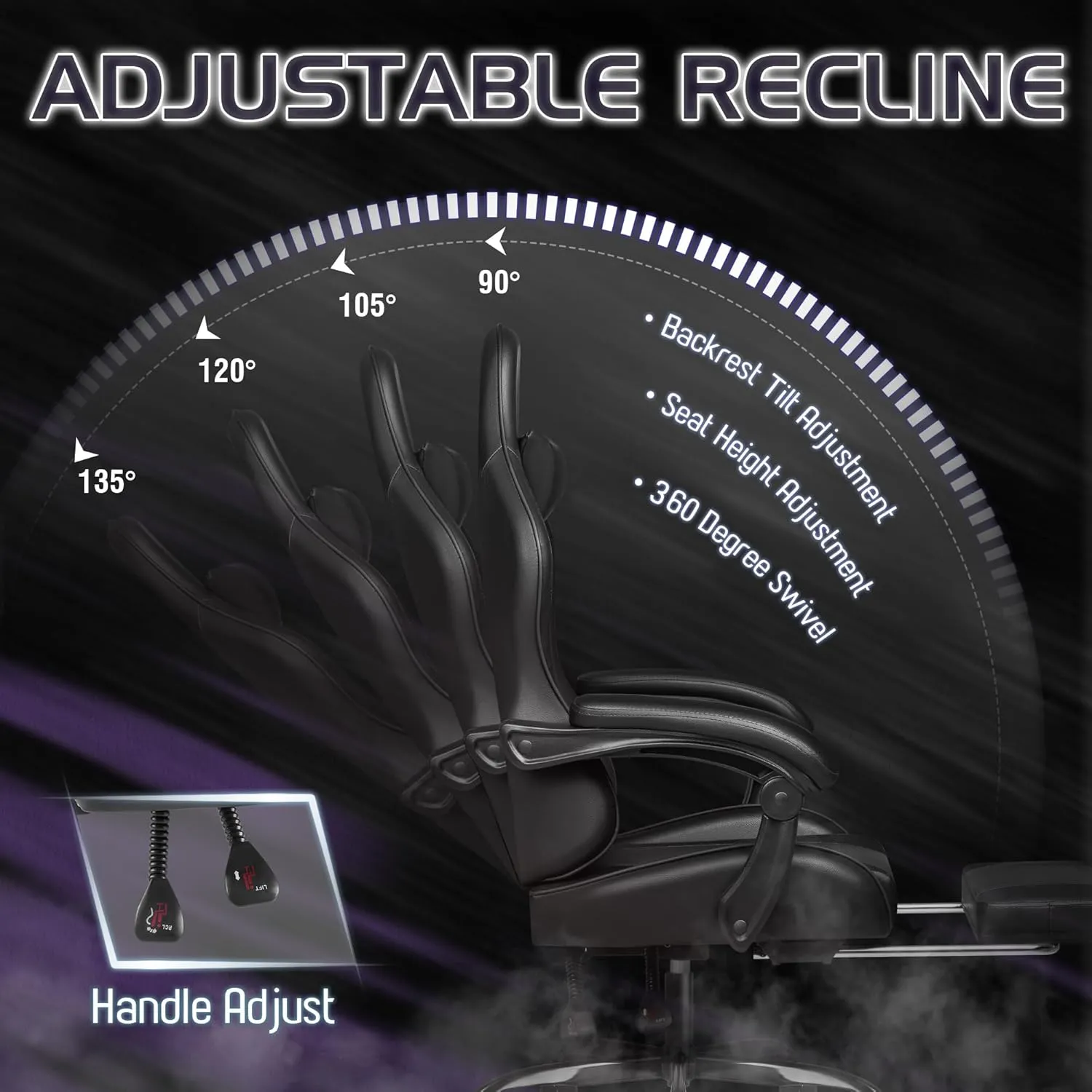 Homall Gaming Chair, Video Game Chair with Footrest and Massage Lumbar Support, Ergonomic Computer Chair Height Adjustable with Swivel Seat and Headrest (Dark Black)