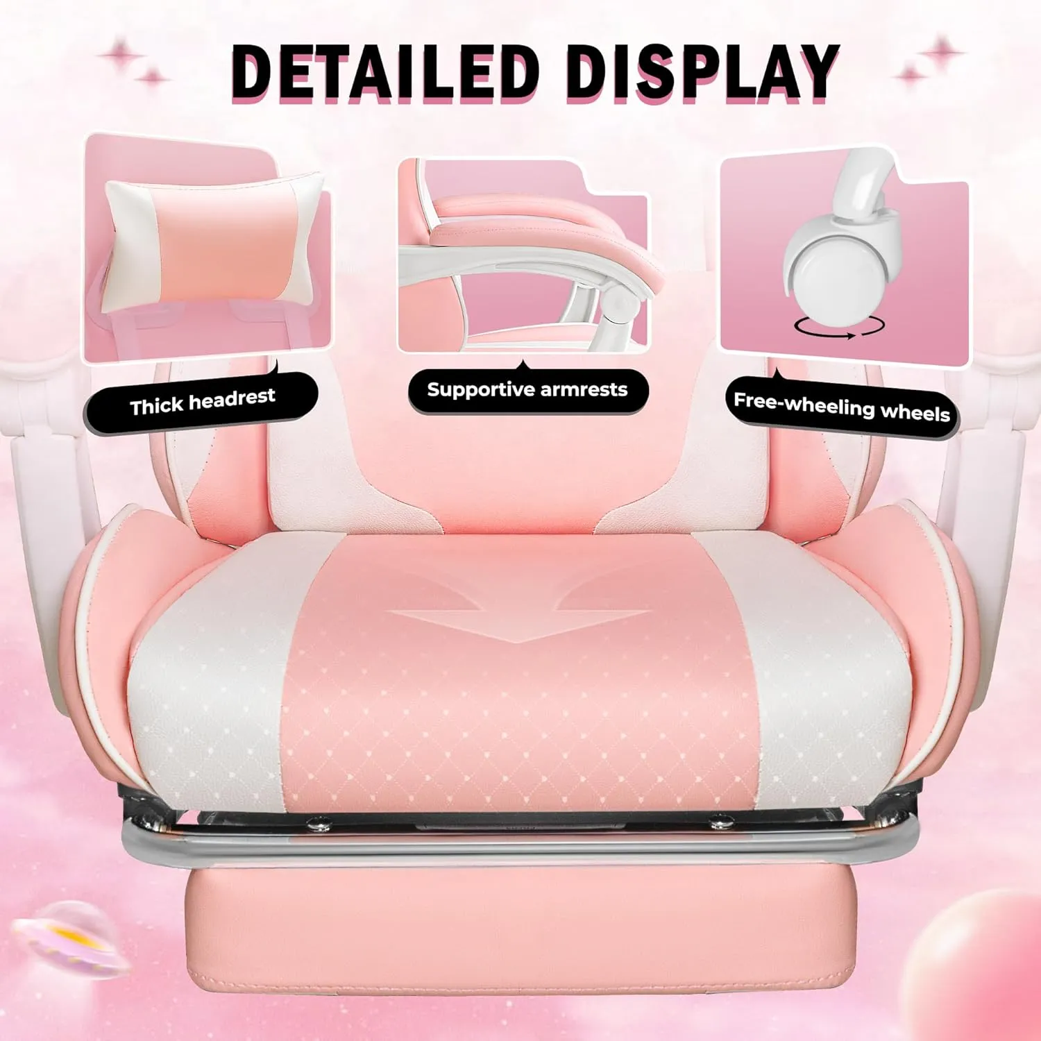 Homall Gaming Chair, Video Game Chair with Footrest and Massage Lumbar Support, Ergonomic Computer Chair Height Adjustable with Swivel Seat and Headrest (Pink)