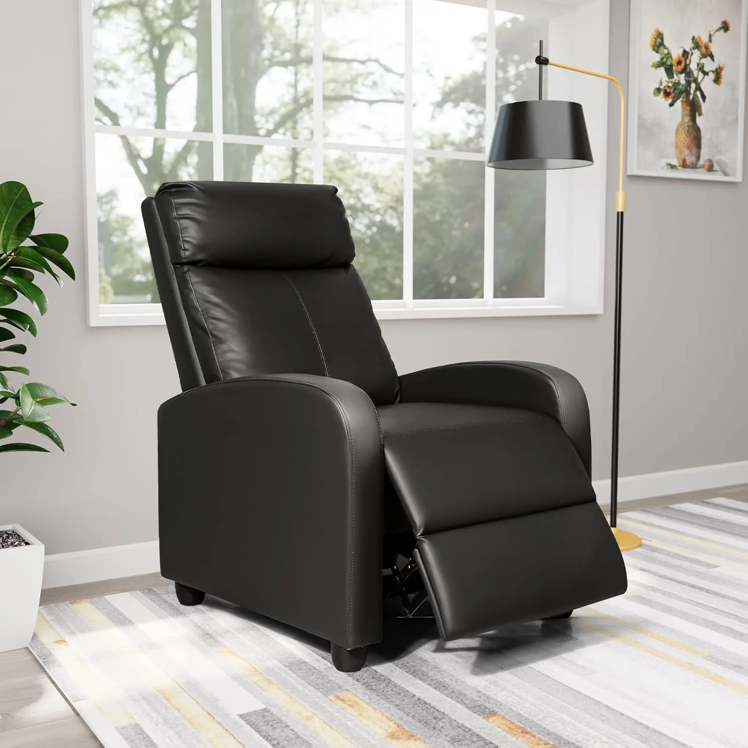 Homall Recliner Chair, Recliner Sofa for Adults, Recliners Home Theater Seating with Lumbar Support, Reclining Sofa Chair for Living Room (Leather, Dark Black)