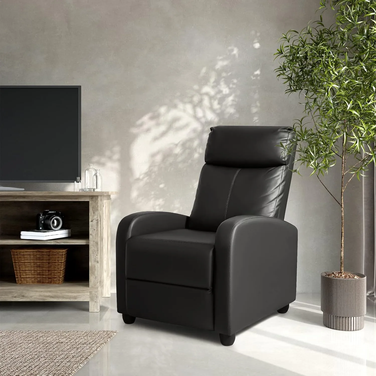 Homall Recliner Chair, Recliner Sofa for Adults, Recliners Home Theater Seating with Lumbar Support, Reclining Sofa Chair for Living Room (Leather, Dark Black)