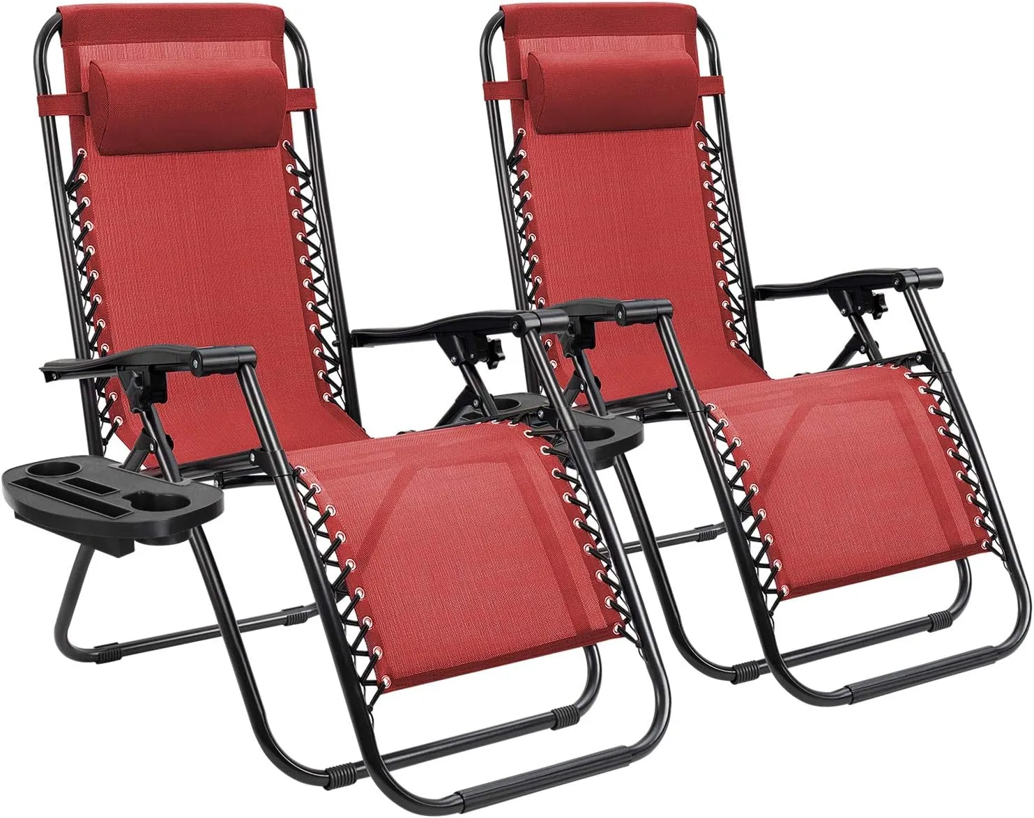 Homall Zero Gravity Chair Patio Folding Lawn Lounge Chairs Outdoor Lounge Gravity Chair Camp Reclining Lounge Chair with Cup Holder Pillows for Poolside Backyard and Beach Set of 2 (Red)