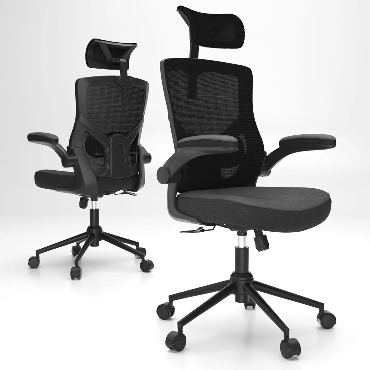 Home Office Chair, Ergonomic Comfy Desk Chair, High Back Computer Chair- Adjustable Headrest with Flip-Up Arms, Lumbar Support, Swivel Executive Task Chair (Modern, Black)