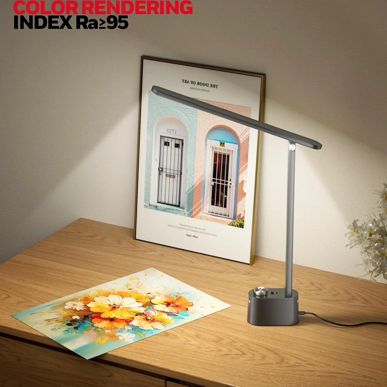Honeywell Upgraded LED Desk Lamp - H01 Pro Sunturalux™ Foldable Desk Light with USB A C Charging Ports, 3 Color Modes Dimmable Table Lamp for Home Office Reading(Black)