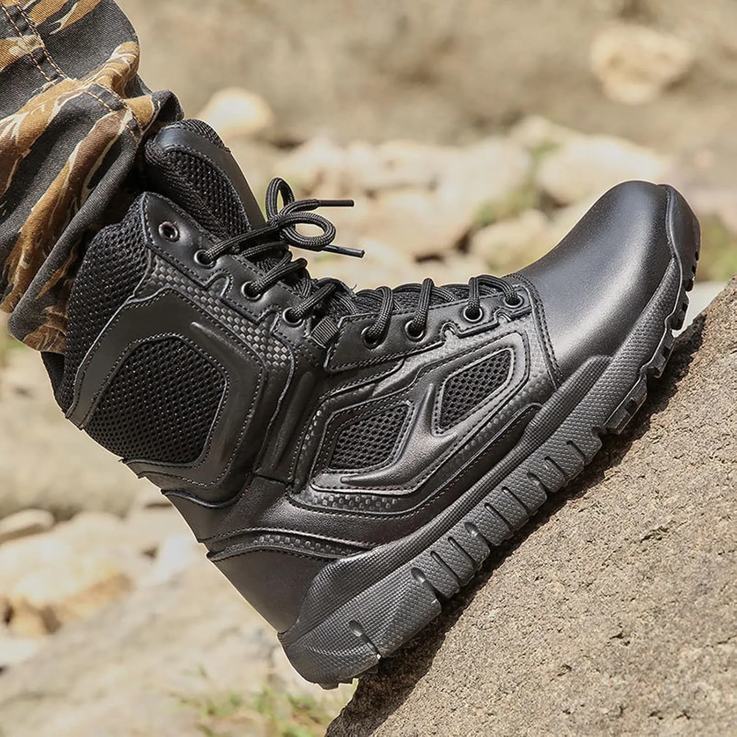 hongrenamz Walking Boots Men Waterproof High Rise Trekking Camping Boots Anti-Slip Ankle Boots Lace-up Travelling Backpacking Biking