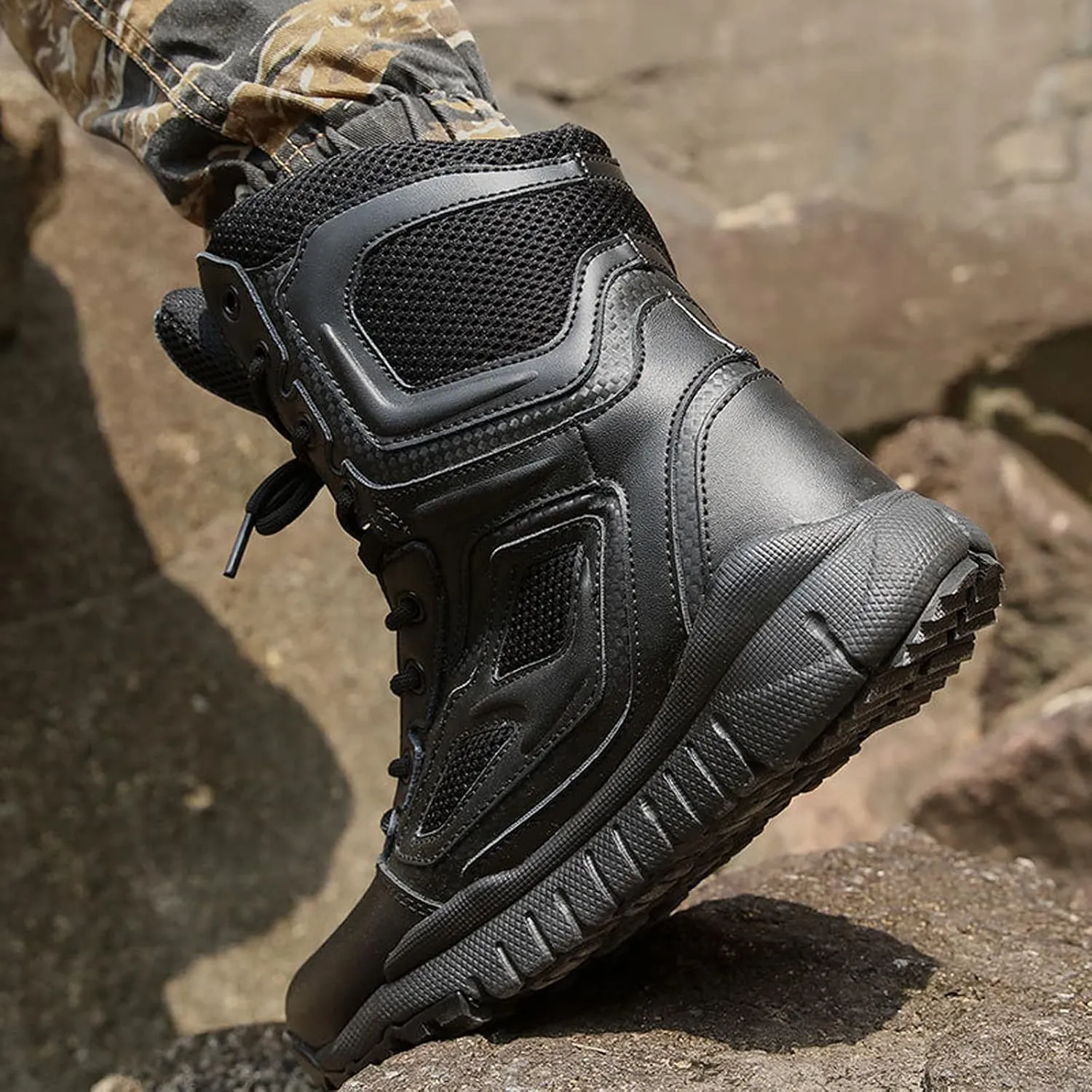 hongrenamz Walking Boots Men Waterproof High Rise Trekking Camping Boots Anti-Slip Ankle Boots Lace-up Travelling Backpacking Biking