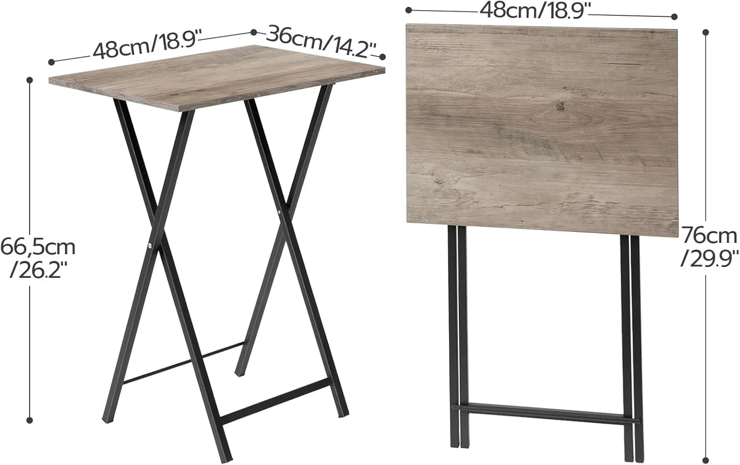 HOOBRO Folding TV Tray Tables, Set of 2 Side Table for Small Space, Industrial Snack Tables for Eating at Couch, Stable Metal Frame, Easy Assembly, Space Saving, Greige and Black BG25BZ01