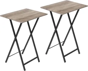 HOOBRO Folding TV Tray Tables, Set of 2 Side Table for Small Space, Industrial Snack Tables for Eating at Couch, Stable Metal Frame, Easy Assembly, Space Saving, Greige and Black BG25BZ01