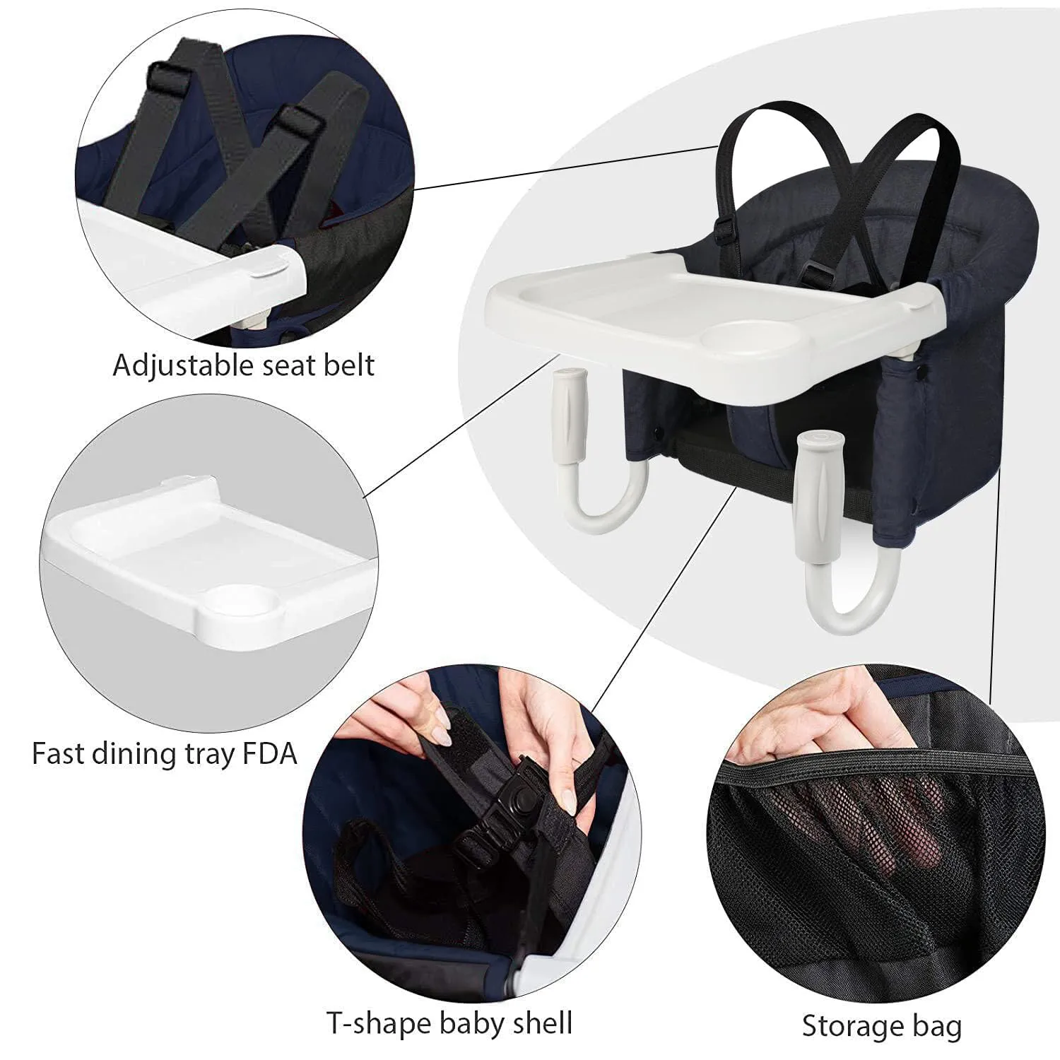 Hook On High Chair with Tray, Fast Table Chair for Baby Toddler, Portable Feeding Seat Attaches to Table, Washable for Travel Outside