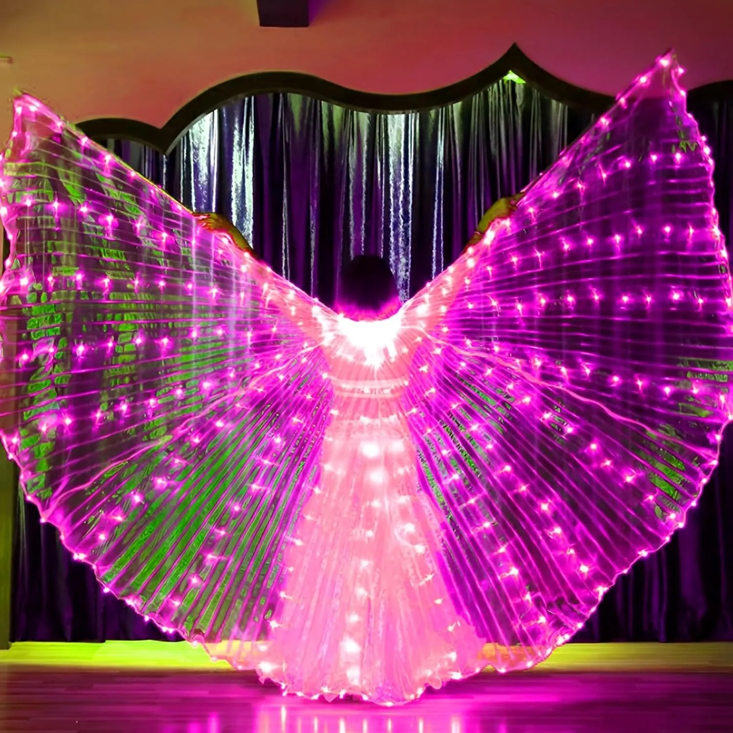 HOTBEST LED Isis Wings, Belly Dance Wings with 2 Light Modes, Light Up Colorful LED Butterfly Wings, Glow Angel Dance Wings with Telescopic Stick, Adults Kids Performance Clothing