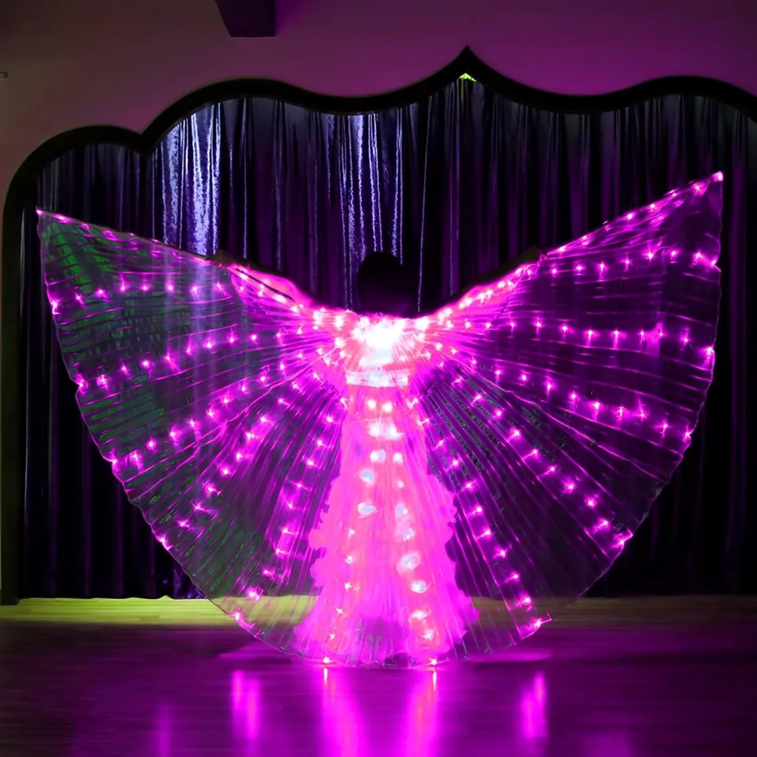 HOTBEST LED Isis Wings, Belly Dance Wings with 2 Light Modes, Light Up Colorful LED Butterfly Wings, Glow Angel Dance Wings with Telescopic Stick, Adults Kids Performance Clothing