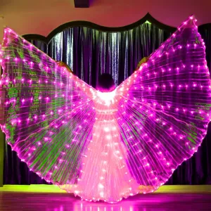 HOTBEST LED Isis Wings, Belly Dance Wings with 2 Light Modes, Light Up Colorful LED Butterfly Wings, Glow Angel Dance Wings with Telescopic Stick, Adults Kids Performance Clothing