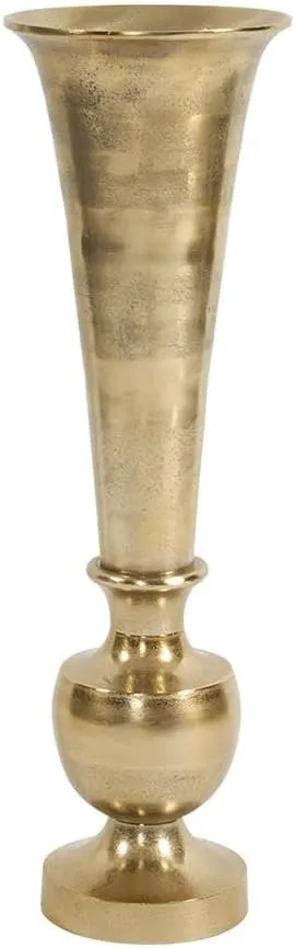 Howard Elliott Gold Aluminum Small Flared Trumpet Floor Vase for Living Room, Modern Gold Finish Table Vase with Footed Base for Flower Decor, Home Centerpiece & Living Room, 9.1 x 9.1 x 30.5 Inch