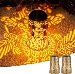 Hummingbird Solar Lanterns Outdoor Waterproof, 2 Pack Garden Decor Birthday Gifts for Women Mom Grandma with 2 Lighting Colors, Metal Hanging Solar Lantern for Yard, Patio, Porch, Backyard