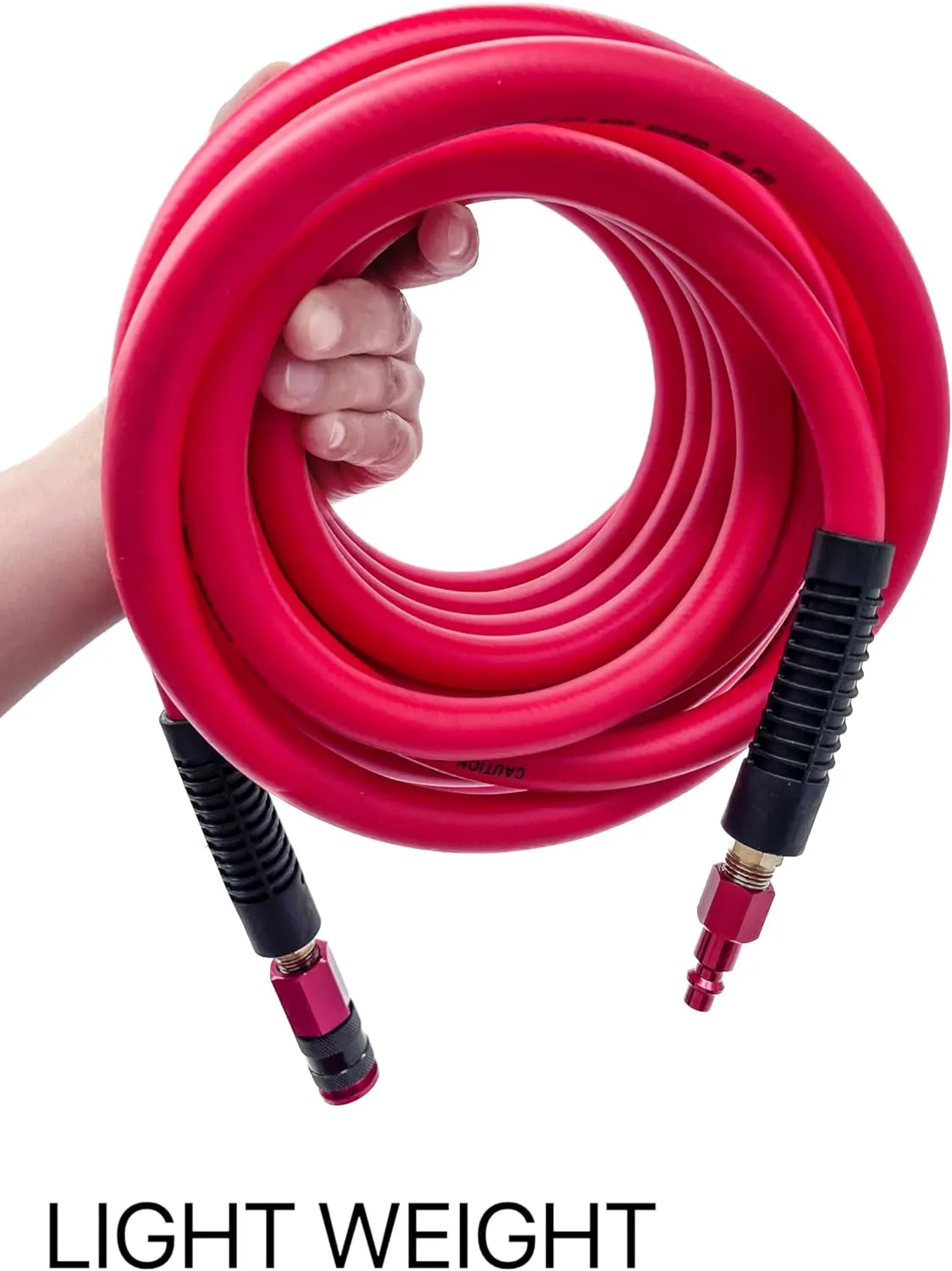 Hybrid Air Hose 3/8-Inch x 25FT，300 PSI Heavy Duty Air Compressor Hose, Lightweight, Kink Resistant, All-Weather Flexibility with 1/4-Inch Swivel Solid Aluminum Quick Coupler and Plug,Red