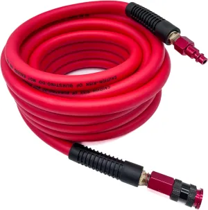 Hybrid Air Hose 3/8-Inch x 25FT，300 PSI Heavy Duty Air Compressor Hose, Lightweight, Kink Resistant, All-Weather Flexibility with 1/4-Inch Swivel Solid Aluminum Quick Coupler and Plug,Red