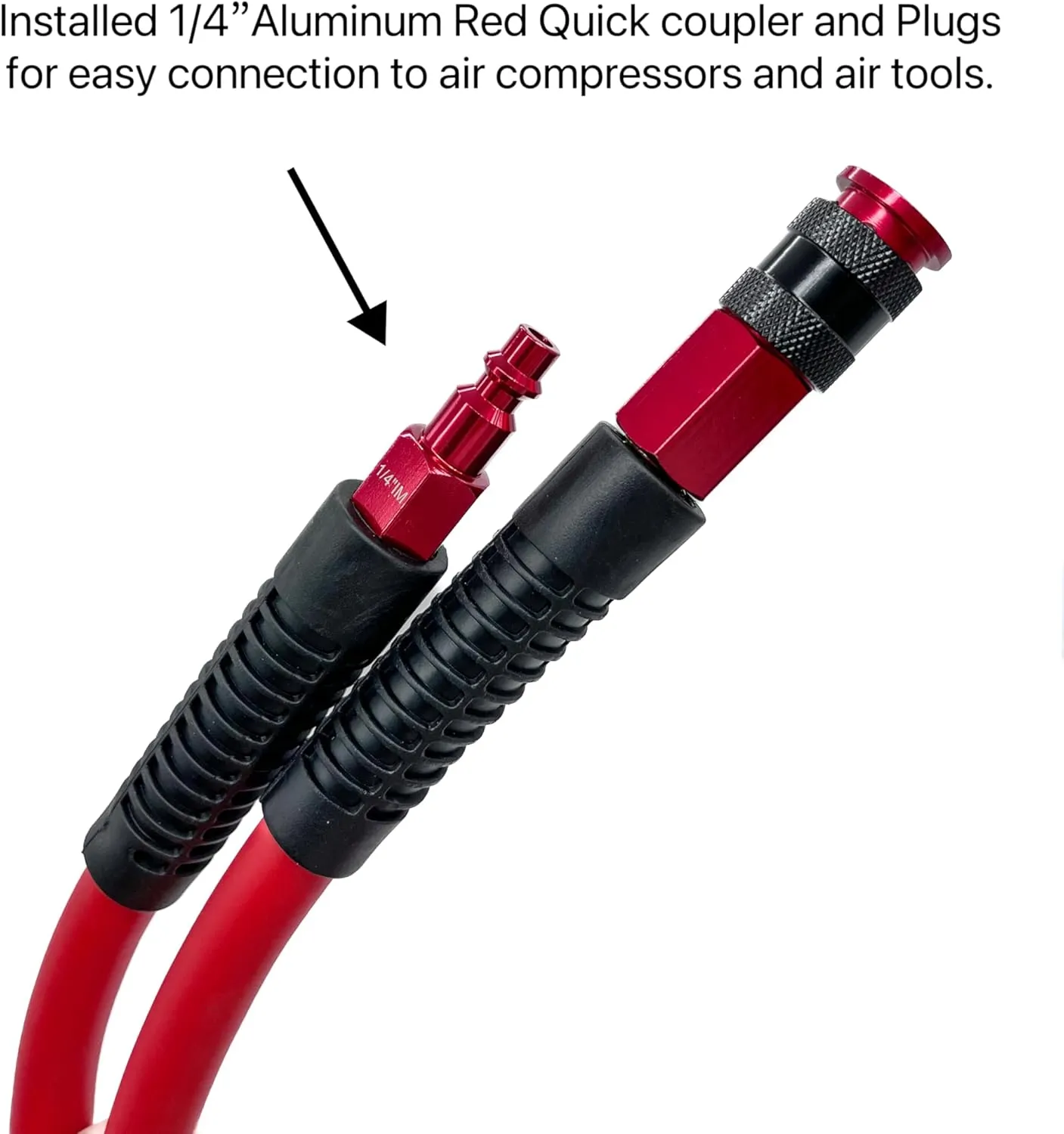 Hybrid Air Hose 3/8-Inch x 25FT，300 PSI Heavy Duty Air Compressor Hose, Lightweight, Kink Resistant, All-Weather Flexibility with 1/4-Inch Swivel Solid Aluminum Quick Coupler and Plug,Red