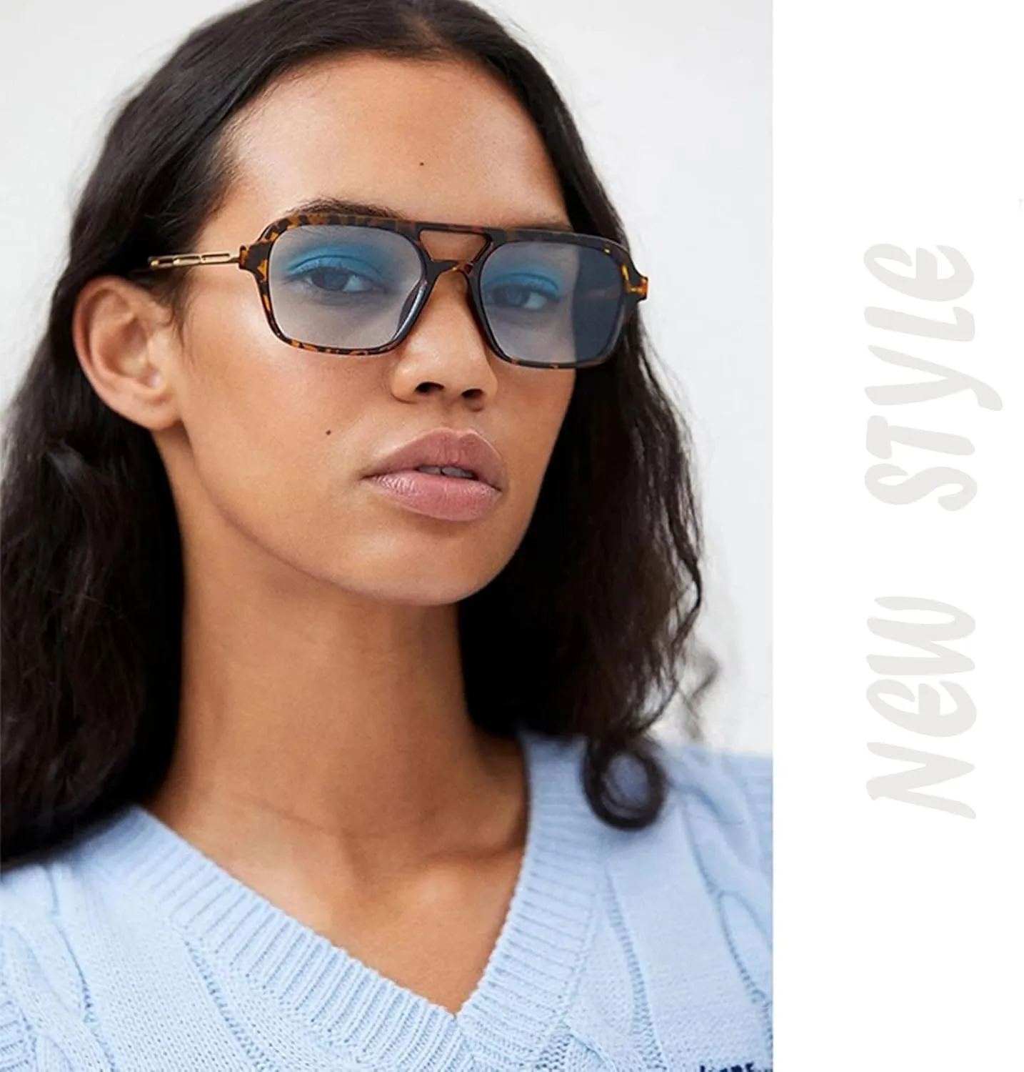Hycredi Retro 70s Flat Aviator Sunglasses Trendy Vintage Square Glasses for Women Men Metal Design Shades UV Protection
