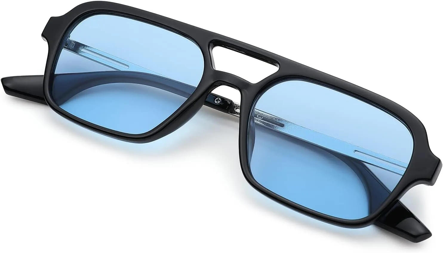 Hycredi Retro 70s Flat Aviator Sunglasses Trendy Vintage Square Glasses for Women Men Metal Design Shades UV Protection