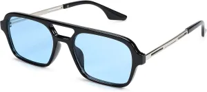 Hycredi Retro 70s Flat Aviator Sunglasses Trendy Vintage Square Glasses for Women Men Metal Design Shades UV Protection
