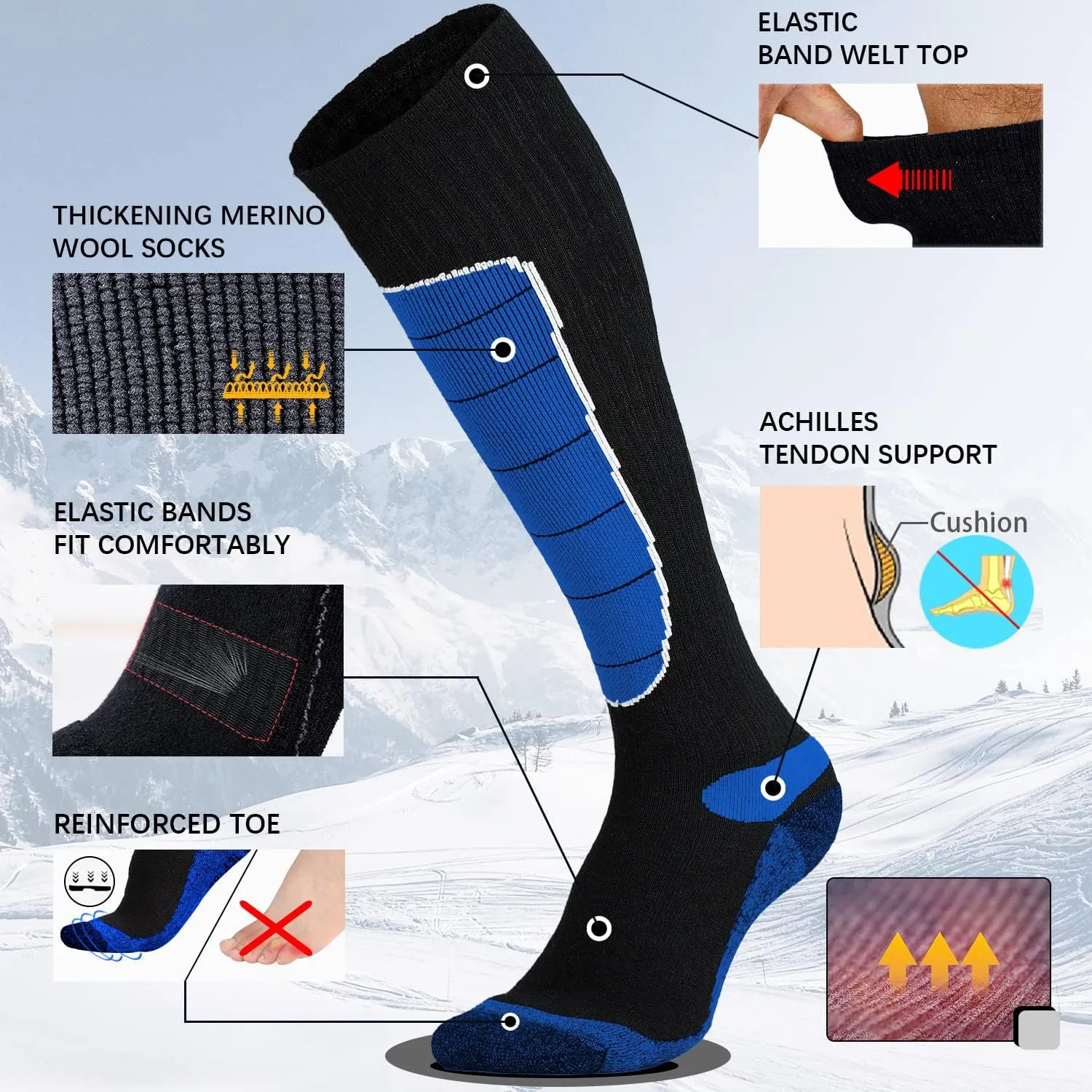 Hylaea Merino Wool Ski Socks, Cold Weather Socks for Snowboarding, Snow, Winter, Thermal Knee-high Warm Socks, Hunting