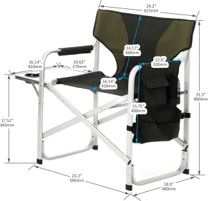 IANIYA Aluminum Camping Chair Lightweight Oversized Folding Camping Chair with Side Table and Storage Pockets (GREEN*2)