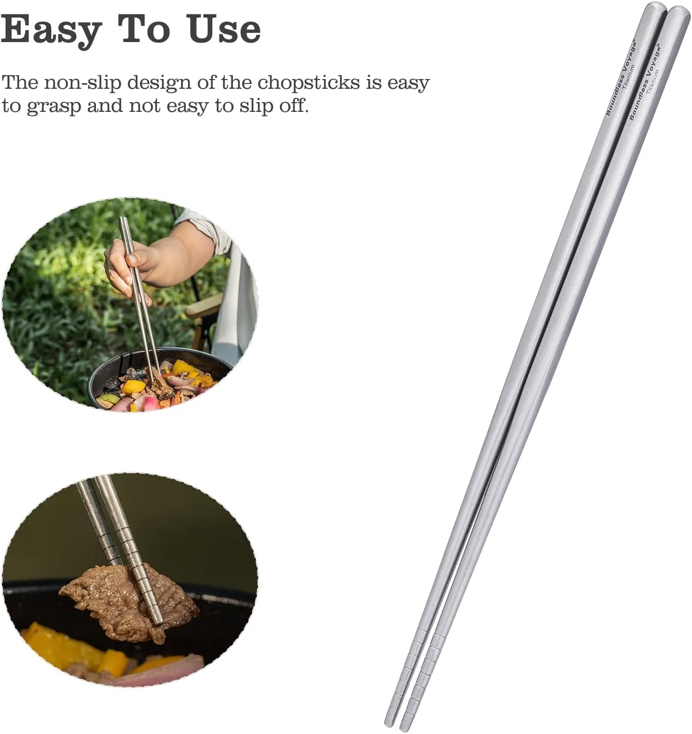 iBasingo Titanium Utensils Set Long Handle Spoon Fork Square Chopsticks Ultralight Outdoor Camping Cutlery for Soup Portable Tableware Reusable Travel Flatware Ti1071T