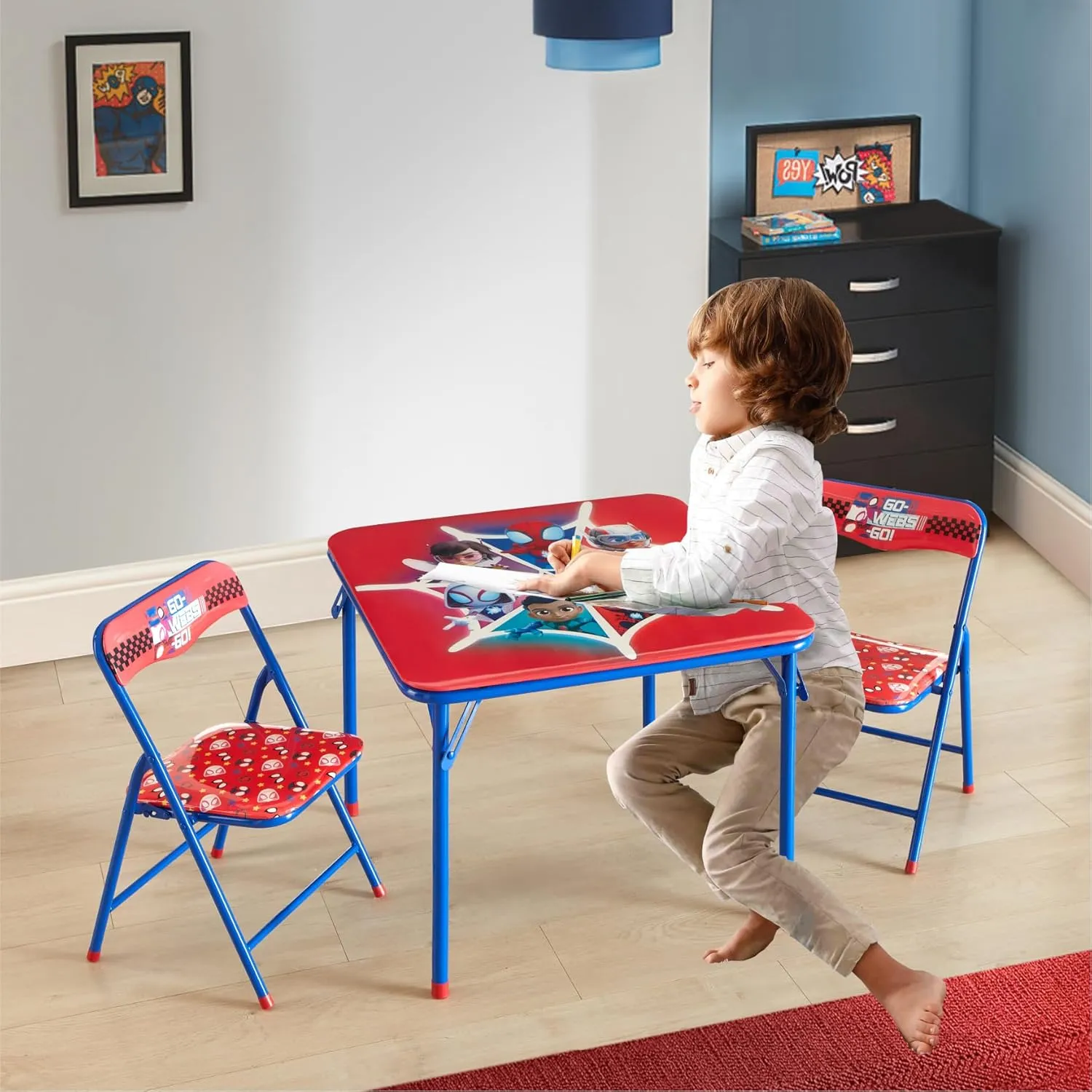 Idea Nuova Marvel Spidey and His Amazing Friends Kids Activity Table and Chair Set,3 Piece Set with Square Table & 2 Folding Chairs, Furniture for Ages 3 , Indoor Play & Learning
