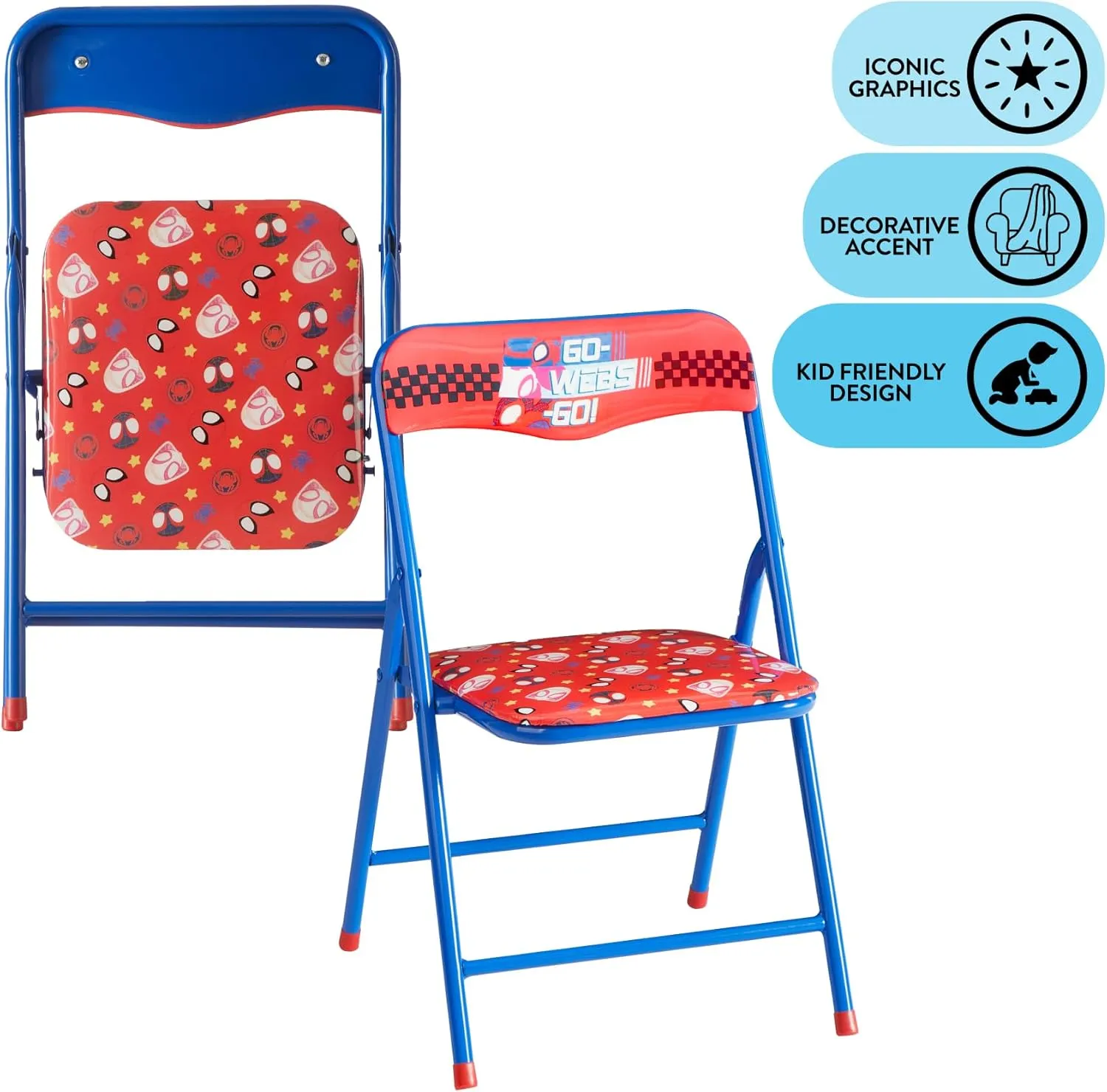 Idea Nuova Marvel Spidey and His Amazing Friends Kids Activity Table and Chair Set,3 Piece Set with Square Table & 2 Folding Chairs, Furniture for Ages 3 , Indoor Play & Learning