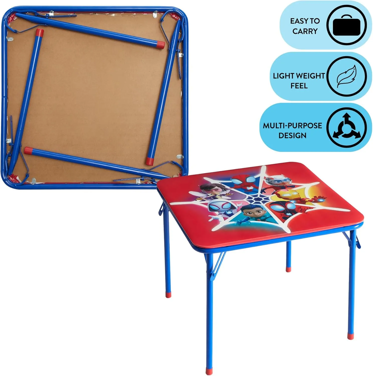 Idea Nuova Marvel Spidey and His Amazing Friends Kids Activity Table and Chair Set,3 Piece Set with Square Table & 2 Folding Chairs, Furniture for Ages 3 , Indoor Play & Learning