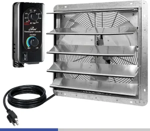 iLIVING 18" Wall Mounted Shutter Exhaust Fan, Automatic Shutter, with Thermostat and Variable Speed controller, 0.85A, 1736 CFM, 2600 SQF Coverage Area Silver (ILG8SF18V-ST)
