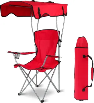 iMounTEK Camping Chair Foldable Canopy Chair with Shade Sun Protection Camping Recliner with Carry Bag Support 330LBS Load Folding Seat with Cup Holder for Fishing/Beach/Poolside/Travel/Picnic