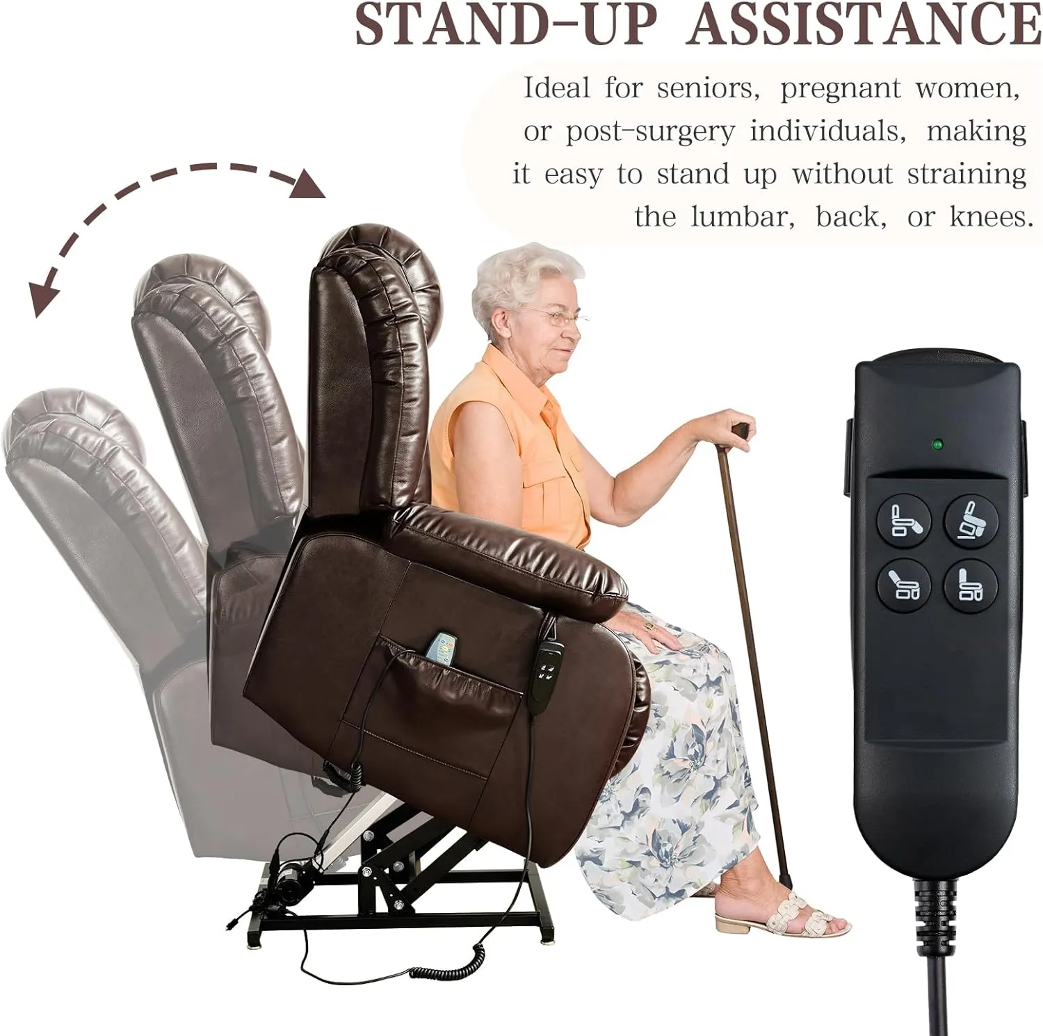 Infinite Position Lay Flat Lift Recliner Chair for Adults, Dual Motor Power Lift Chair for Elderly with Massage & Heating, Extended Footrest, USB Ports, Remote Control & Lumbar Pillow, Leather (Brown)