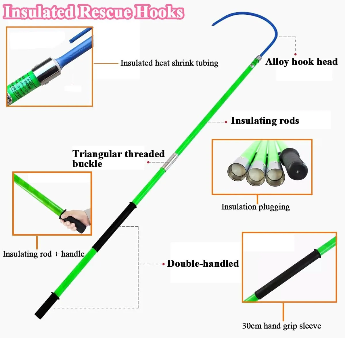 Insulated Body Rescue Hook, Anti-electrocution Safety Tool Rescue Stick Life-Saving Pole For Electric Shock, Firefighter Electrician High Voltage Pulling Man Hook, Emergency Electric Power Life Hook(R