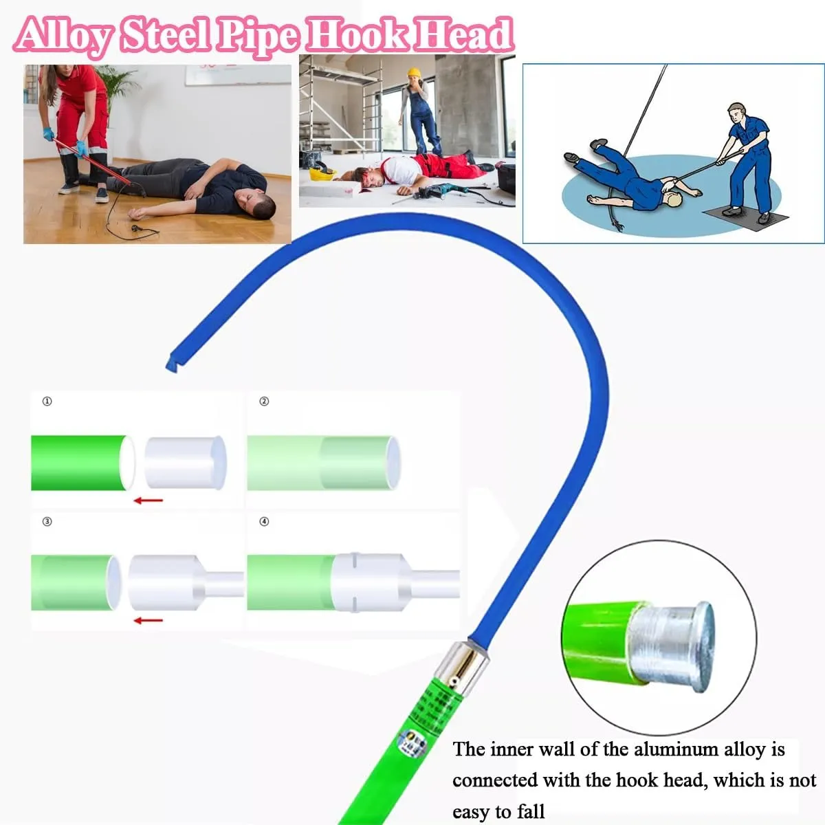 Insulated Body Rescue Hook, Anti-electrocution Safety Tool Rescue Stick Life-Saving Pole For Electric Shock, Firefighter Electrician High Voltage Pulling Man Hook, Emergency Electric Power Life Hook(R