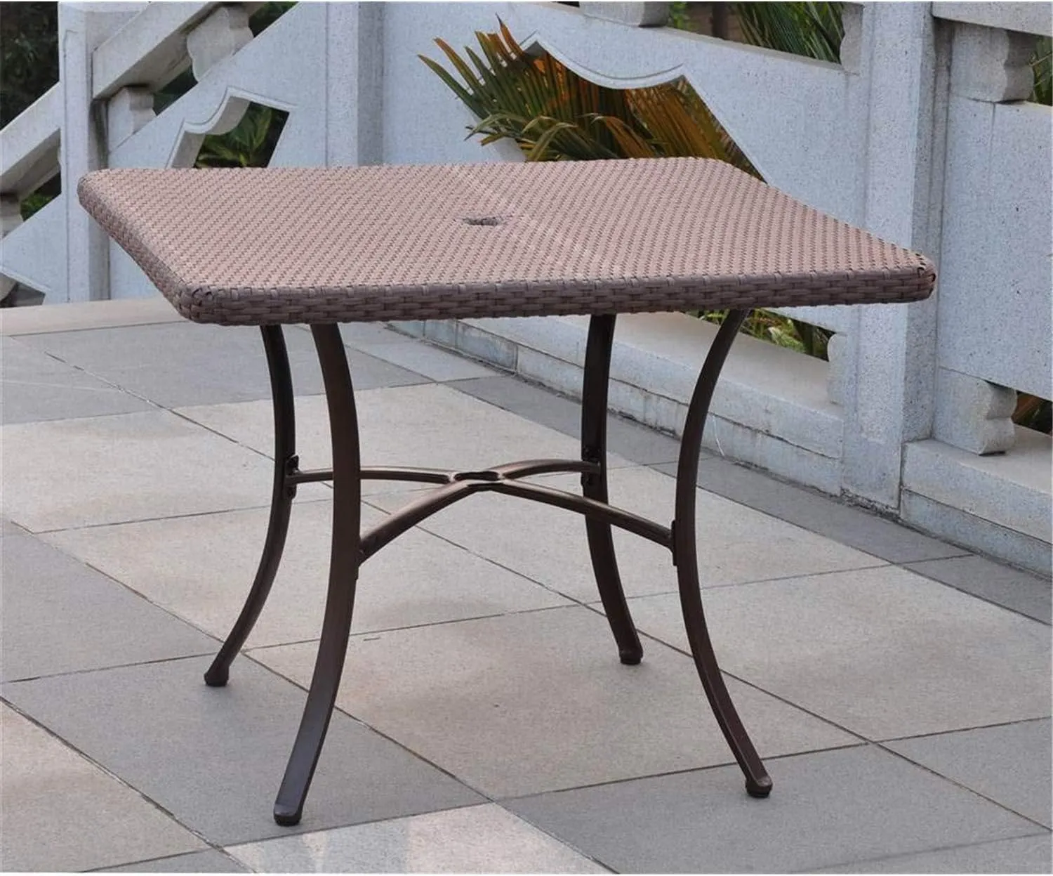 International Caravan Wicker Resin/Aluminum Square Patio Dining Table (Chocolate)